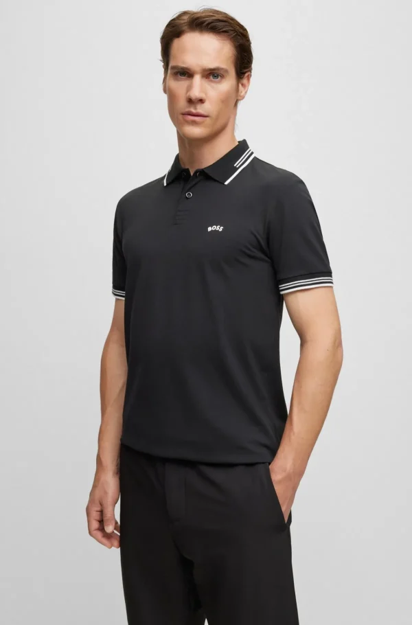 HUGO BOSS Polos>Polo De Ajuste Slim De Algodão Elástico Com Logótipo Curvo