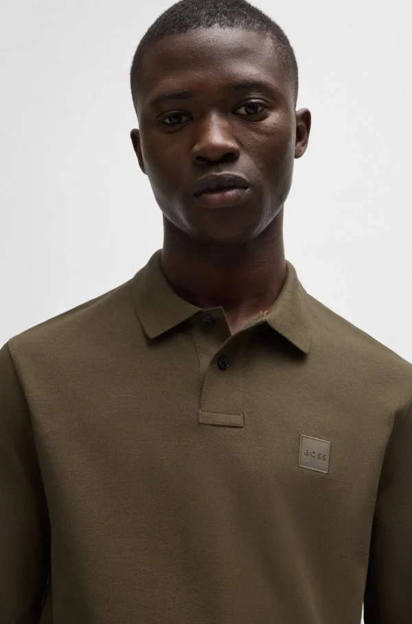 HUGO BOSS Polos>Polo De Ajuste Slim De Algodão Elástico Com Emblema De Logótipo