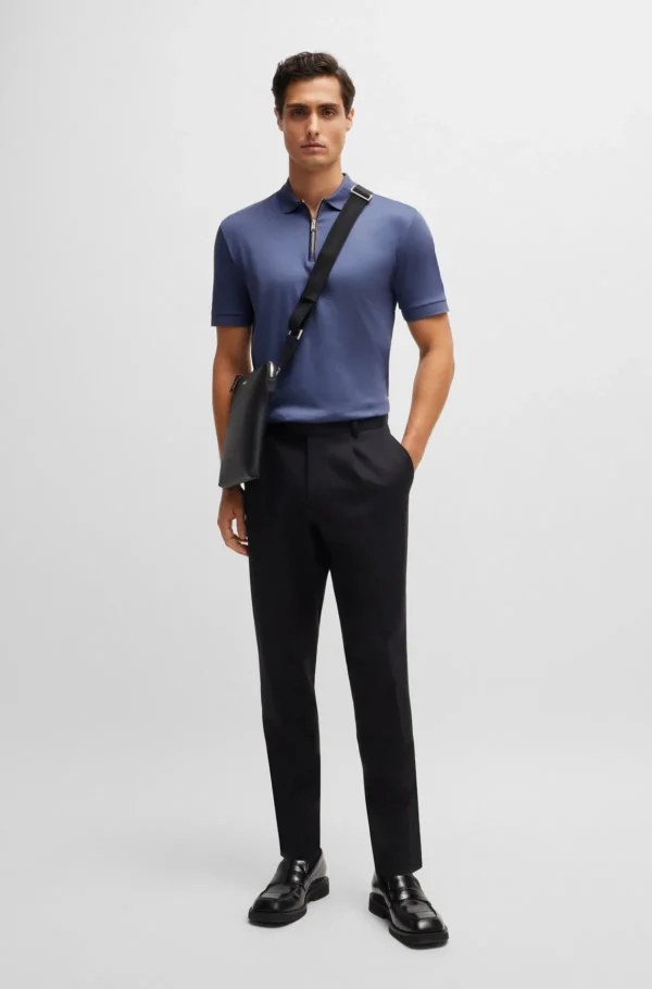 HUGO BOSS Polos>Polo De Ajuste Slim De Algodão Mercerizado Com Carcela Com Fecho