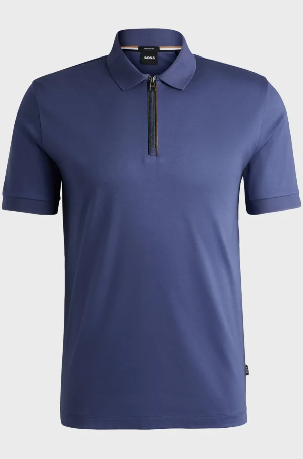 HUGO BOSS Polos>Polo De Ajuste Slim De Algodão Mercerizado Com Carcela Com Fecho