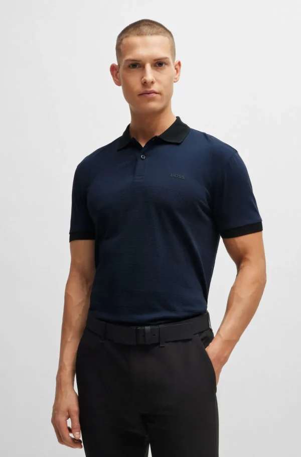 HUGO BOSS Golfe>Polo De Algodão Com Risca Estruturado Em Pipocas