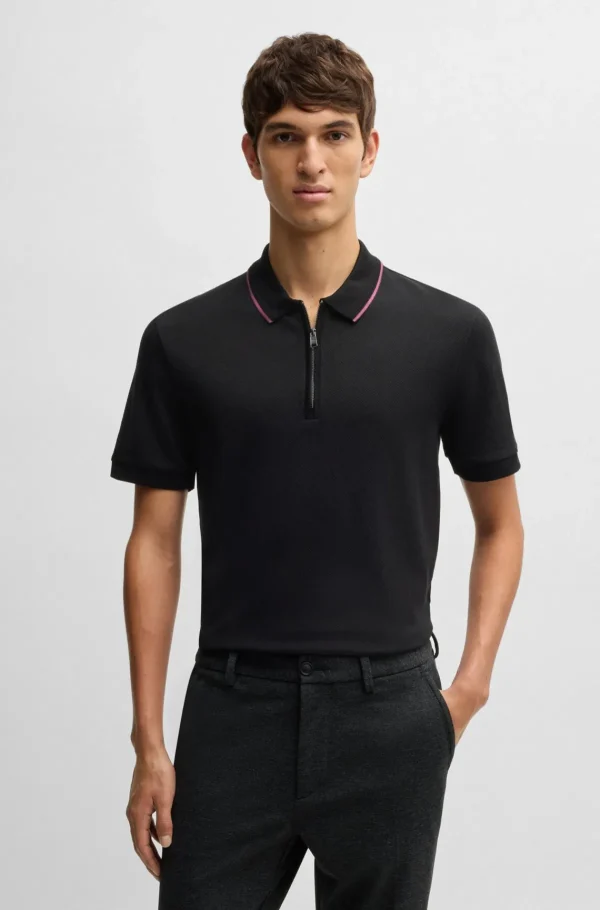 HUGO BOSS Polos>Polo De Algodão Estruturado Com Carcela De Fecho