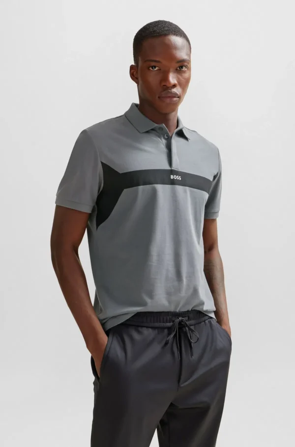 HUGO BOSS Golfe>Polo De Algodão Piqué Com Bloco De Cores E Logótipo