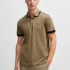 HUGO BOSS Polos>Polo De Algodão Piqué Com Riscas E Logótipo Contrastantes