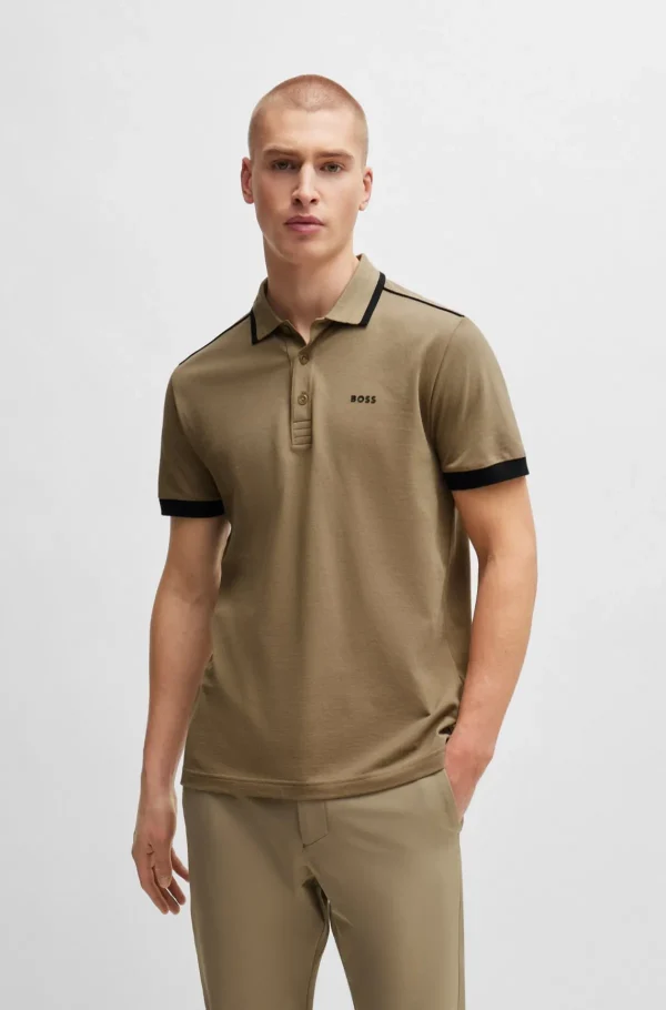 HUGO BOSS Polos>Polo De Algodão Piqué Com Riscas E Logótipo Contrastantes