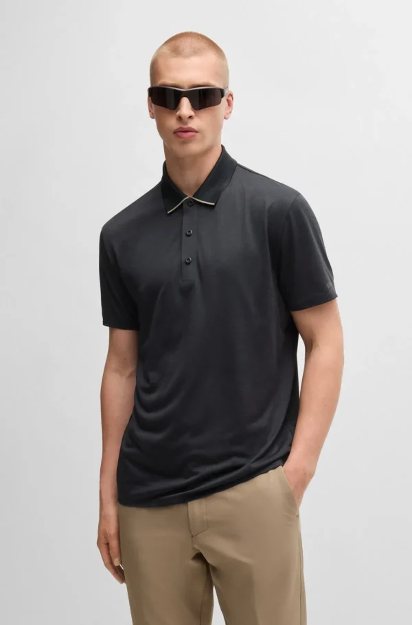 HUGO BOSS Polos>Polo De Malha Elástica De Secagem Rápida Com Detalhe De Logótipo