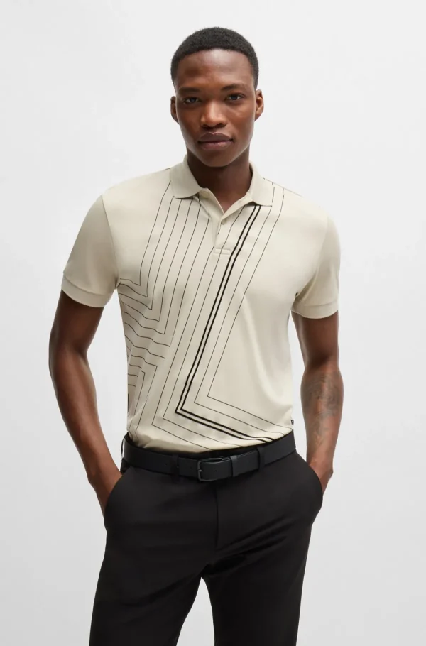 HUGO BOSS Polos>Polo Em Algodão Interlock E Arte Em Linhas Finas