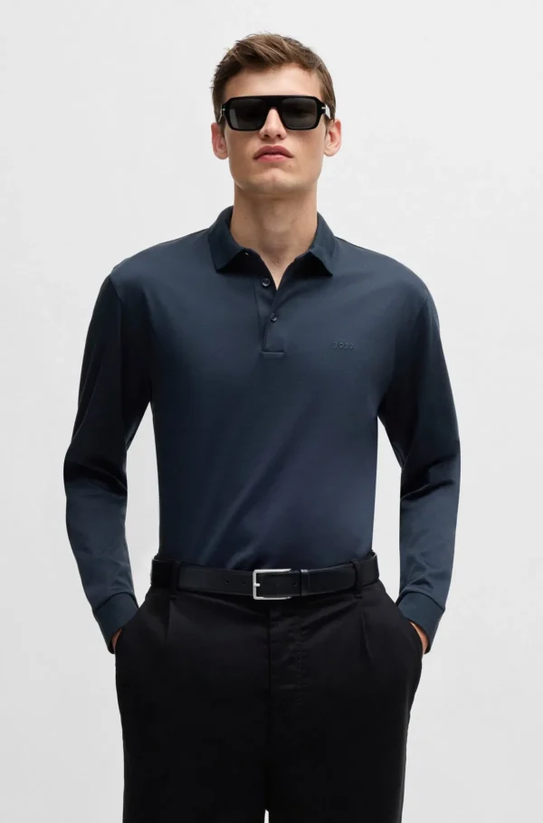 HUGO BOSS Polos>Polo Em Algodão Interlock Com Logótipo Bordado