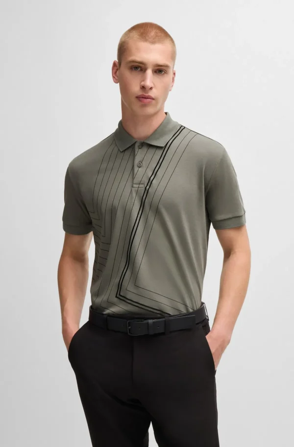 HUGO BOSS Polos>Polo Em Algodão Interlock E Arte Em Linhas Finas