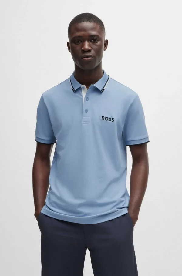 HUGO BOSS Golfe | Polos>Polo Em Mistura De Algodão Com Logótipos Contrastantes