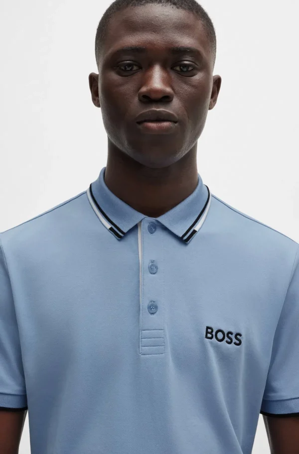 HUGO BOSS Golfe | Polos>Polo Em Mistura De Algodão Com Logótipos Contrastantes