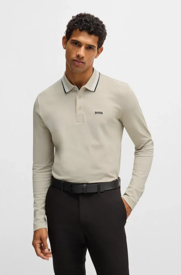 HUGO BOSS Polos>Polo Em Piqué De Algodão Com Logótipo Contrastante