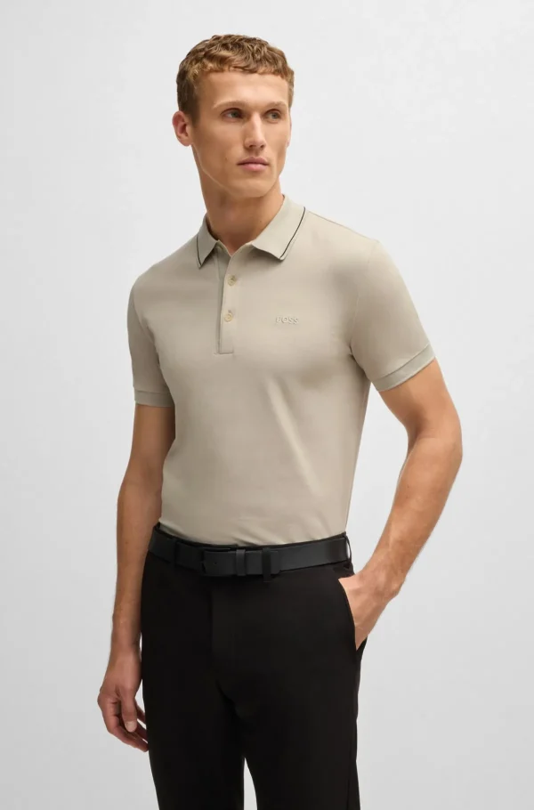 HUGO BOSS Polos>Polo Slim Fit Em Algodão Piqué Com Logótipo Tonal