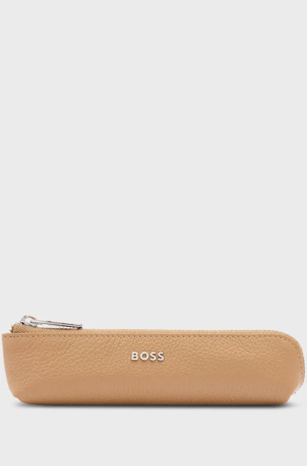 MULHER HUGO BOSS Mais Acessórios>Porta-canetas Em Pele Granulada Camel Com Letras Do Logótipo