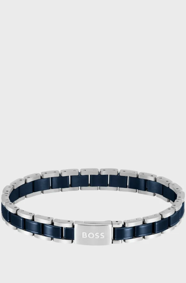 HUGO BOSS Botões De Punho E Joias>Pulseira Em Aço Prateado E Banhada A Azul