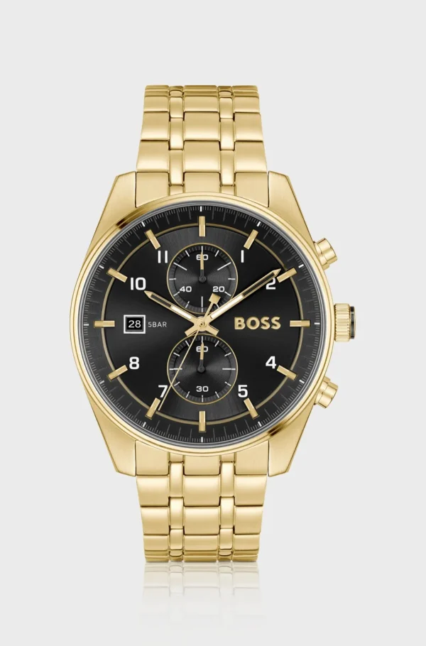 HUGO BOSS Relógios>Relógio Cronógrafo Com Bracelete Metálica E Mostrador Preto