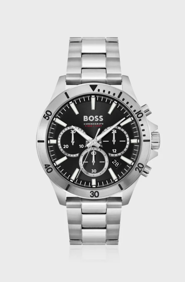 HUGO BOSS Relógios>Relógio Cronógrafo Com Mostrador Preto E Bracelete De Elos