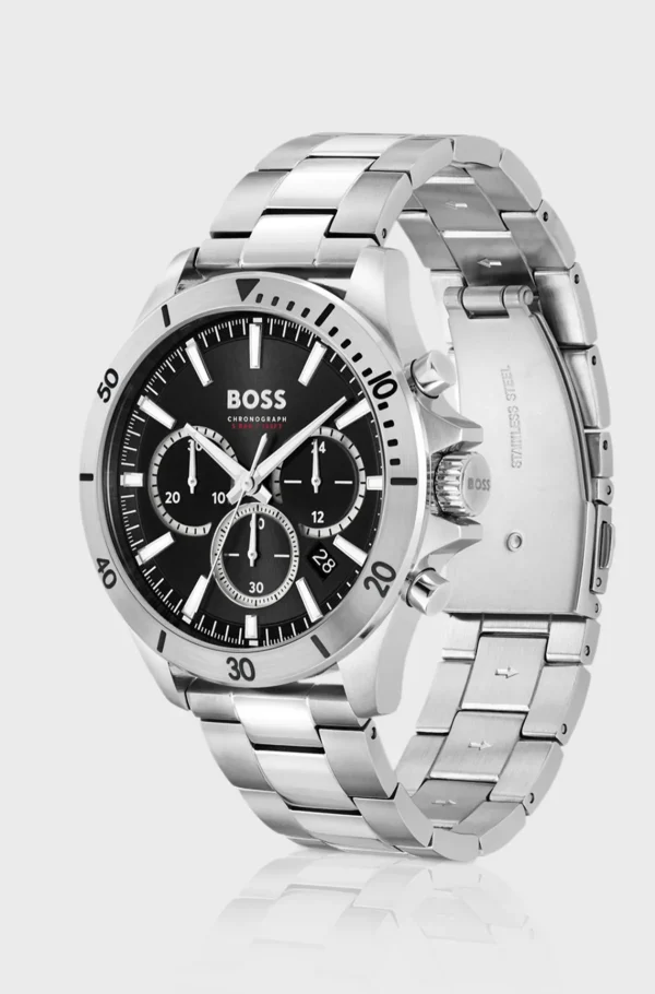 HUGO BOSS Relógios>Relógio Cronógrafo Com Mostrador Preto E Bracelete De Elos