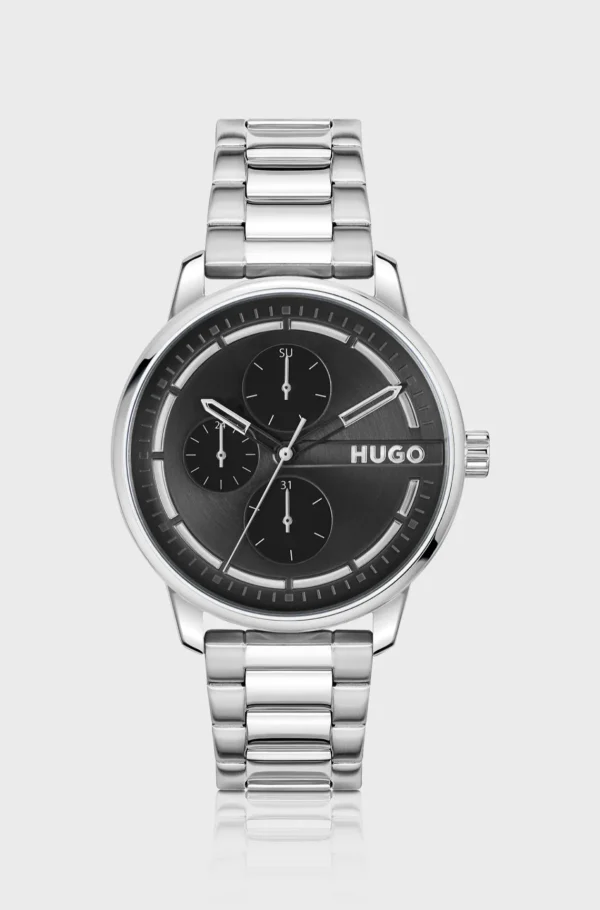 HUGO BOSS Relógios>Relógio De Aço Inoxidável Com Mostrador Preto E Bracelete De Elos