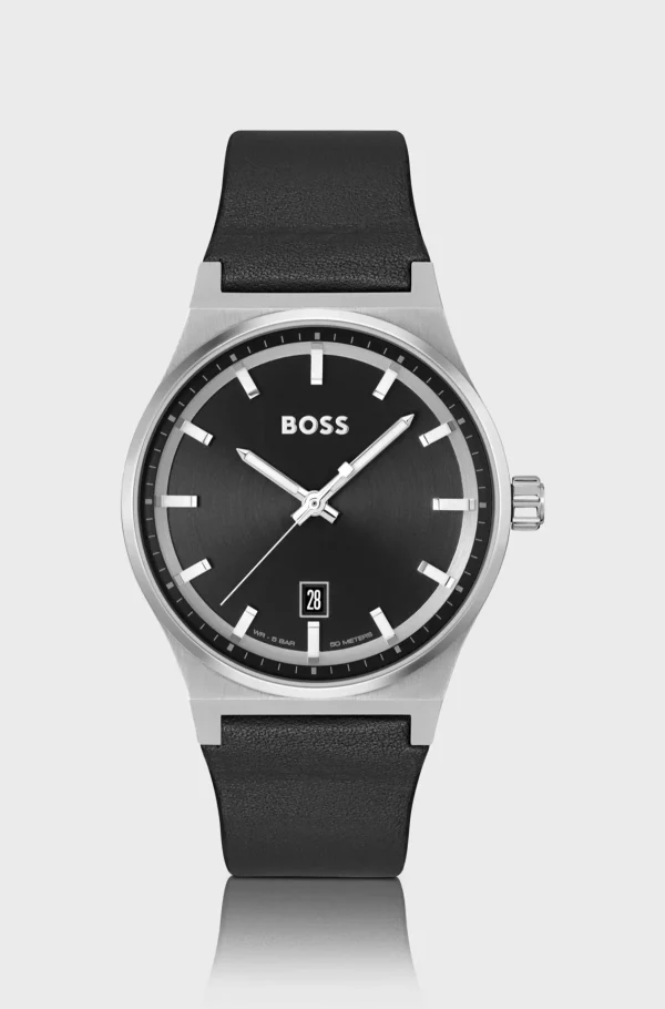 HUGO BOSS Relógios>Relógio De Mostrador Preto Com Bracelete De Pele