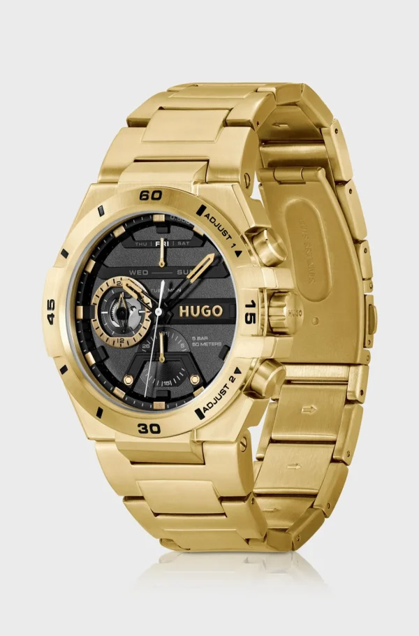 HUGO BOSS Relógios>Relógio De Mostrador Preto Em Aço Amarelo-dourado