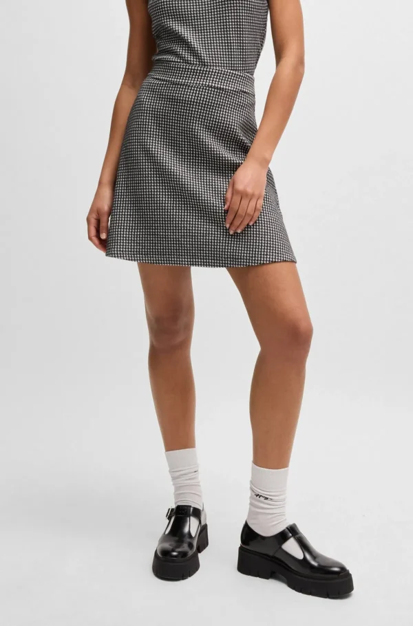 MULHER HUGO BOSS Saias>Saia Mini Em Mistura De Algodão Com Jacquard Houndstooth