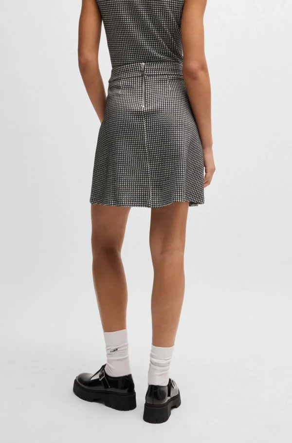 MULHER HUGO BOSS Saias>Saia Mini Em Mistura De Algodão Com Jacquard Houndstooth