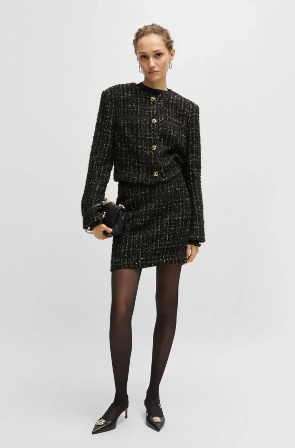 MULHER HUGO BOSS Saias>Saia Mini Em Tweed Com Efeito Brilhante