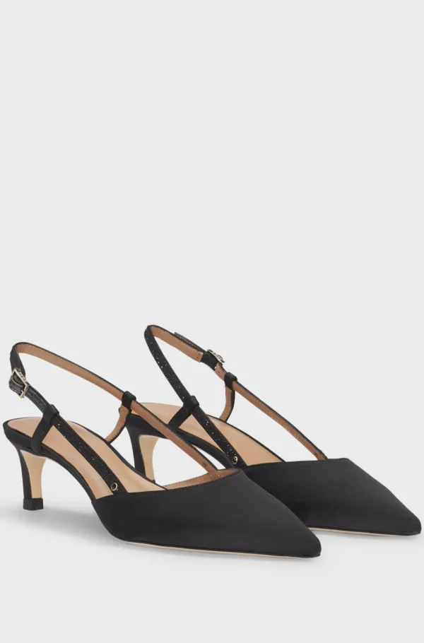 MULHER HUGO BOSS Saltos Altos>Saltos Altos Slingback Em Cetim Suave Com Biqueira Pontiaguda