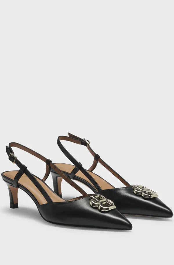 MULHER HUGO BOSS Saltos Altos>Saltos Altos Slingback Em Pele Napa Com Monograma Double B