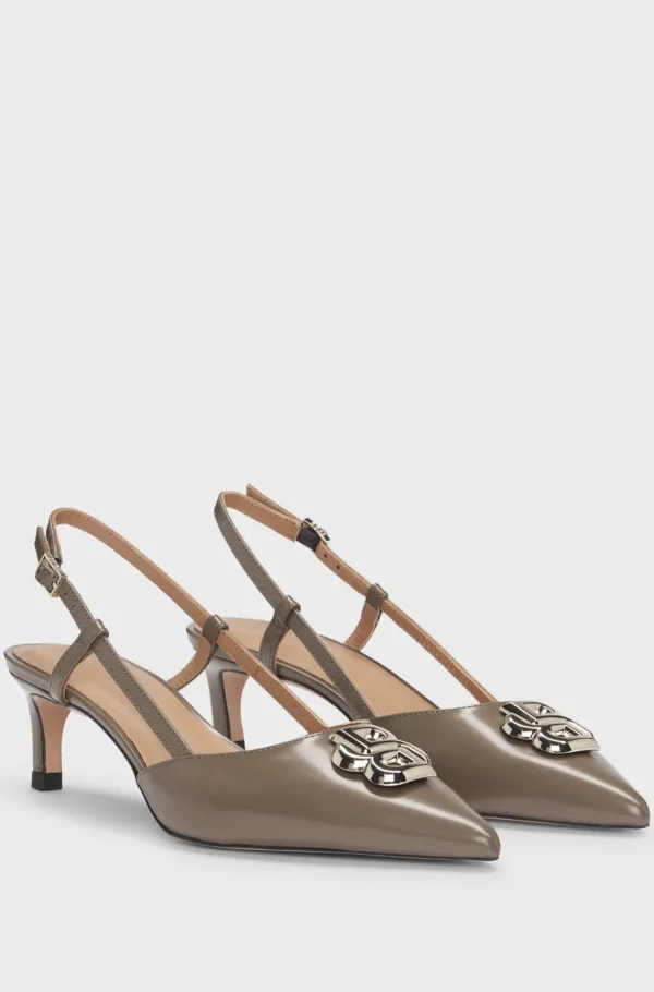 MULHER HUGO BOSS Saltos Altos>Saltos Altos Slingback Em Pele Com Monograma Double B