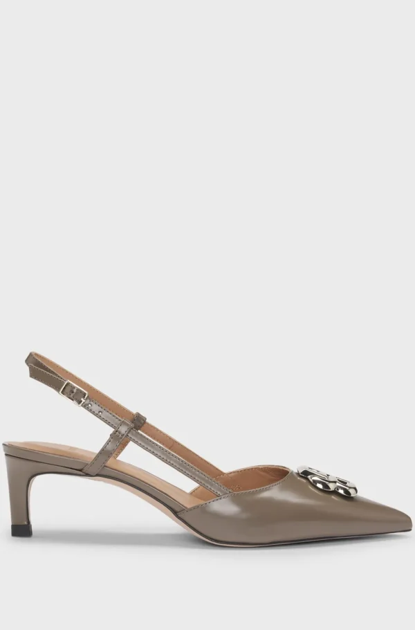 MULHER HUGO BOSS Saltos Altos>Saltos Altos Slingback Em Pele Com Monograma Double B