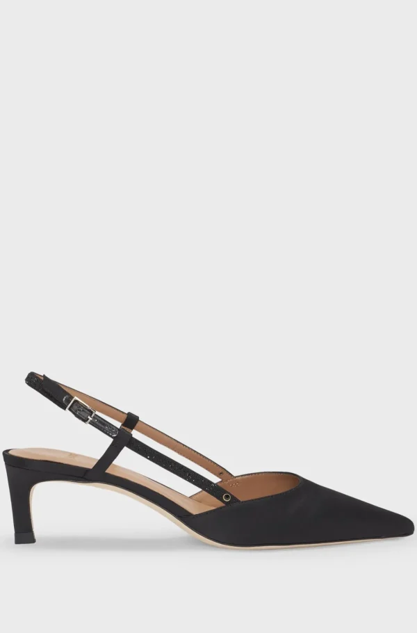 MULHER HUGO BOSS Saltos Altos>Saltos Altos Slingback Em Cetim Suave Com Biqueira Pontiaguda