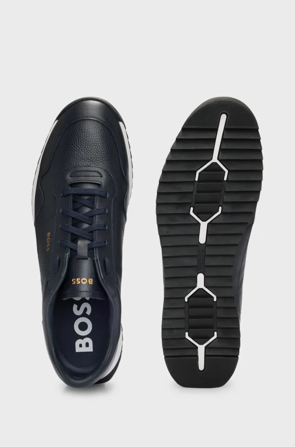 HUGO BOSS Sapatilhas>Sapatilhas Em Pele Granulada Com Atacadores Com Acabamentos Simples