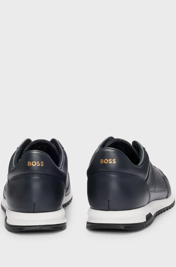 HUGO BOSS Sapatilhas>Sapatilhas Em Pele Granulada Com Atacadores Com Acabamentos Simples