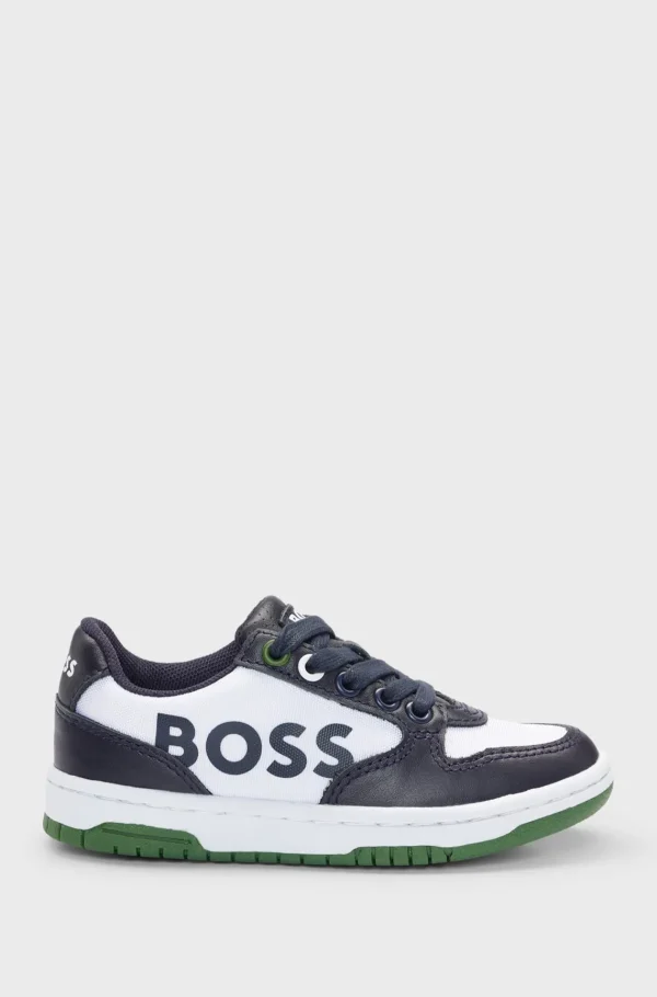 Crianças HUGO BOSS Sapatos>Sapatilhas Infantis Em Lona E Pele Com Marca Em Relevo