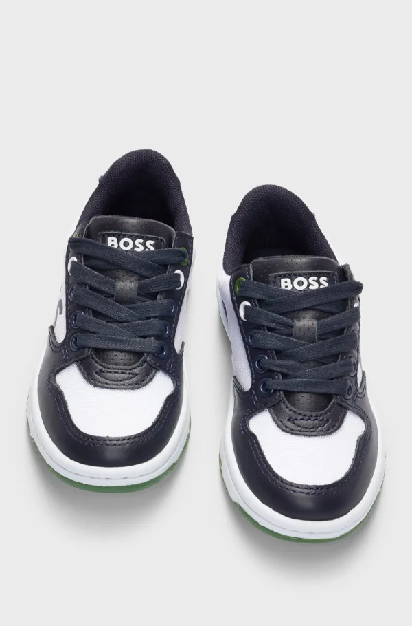 Crianças HUGO BOSS Sapatos>Sapatilhas Infantis Em Lona E Pele Com Marca Em Relevo