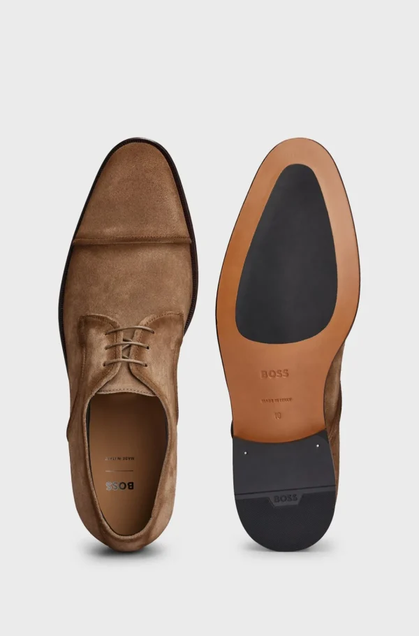 HUGO BOSS Sapatos Informais>Sapatos Derby De Camurça De Fabrico Italiano Com Detalhes Na Biqueira