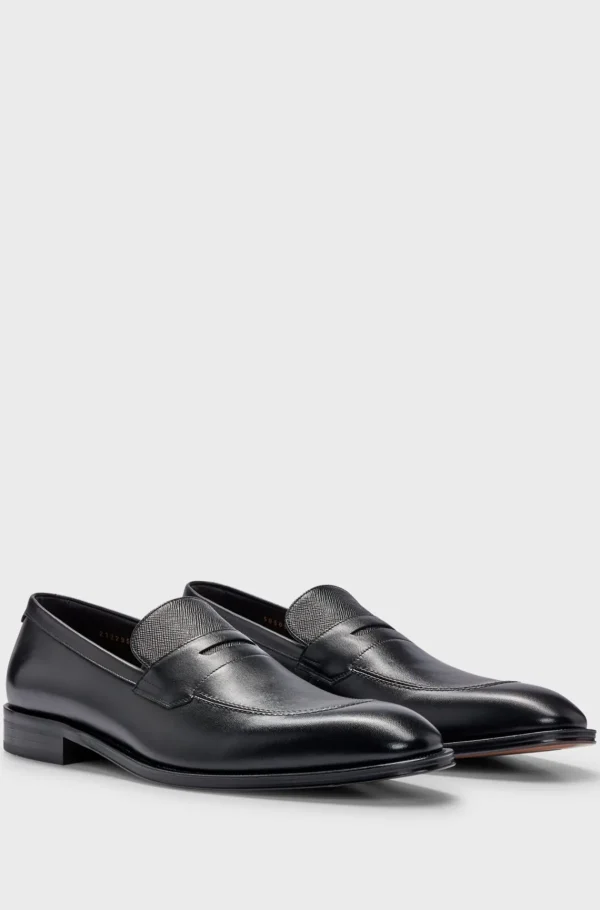 HUGO BOSS Sapatos Informais>Sapatos Loafers Em Pele Lisa E Com Estampa De Decote