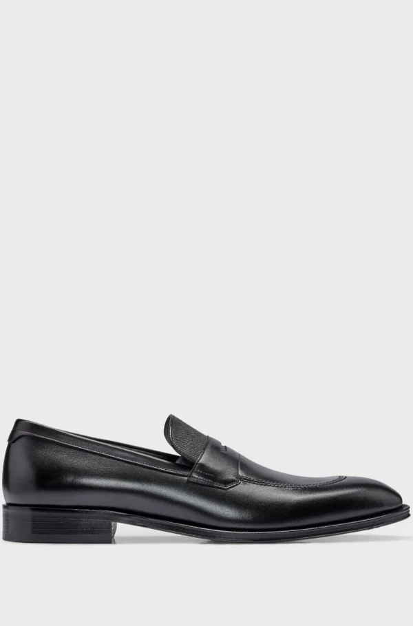 HUGO BOSS Sapatos Informais>Sapatos Loafers Em Pele Lisa E Com Estampa De Decote