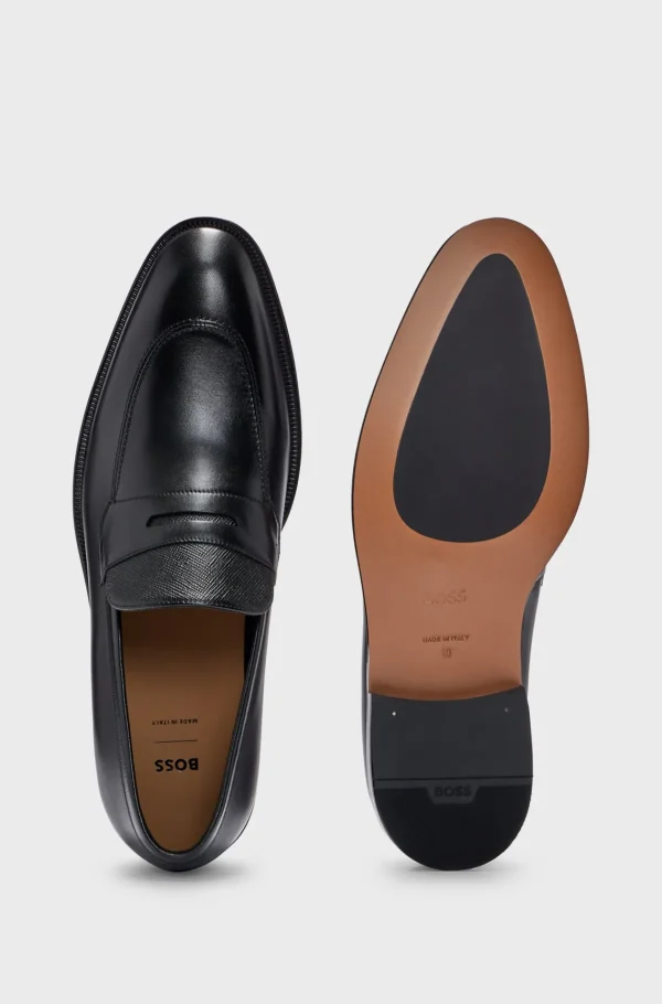 HUGO BOSS Sapatos Informais>Sapatos Loafers Em Pele Lisa E Com Estampa De Decote