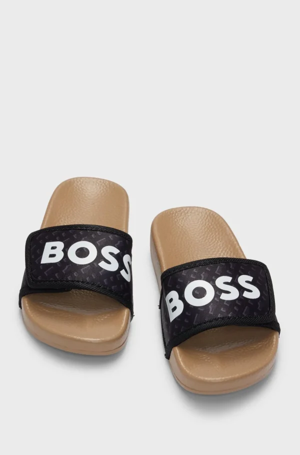 Crianças HUGO BOSS Sapatos>Slides Para Criança Com Monogramas E Logótipo Contrastante