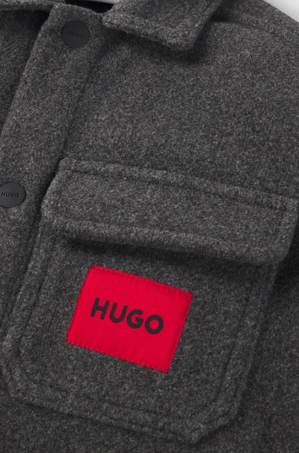 Crianças HUGO BOSS Partes De Cima Para Rapaz>Sobrecamisa Para Criança Em Tecido De Feltro Com Etiqueta Vermelha Do Logótipo