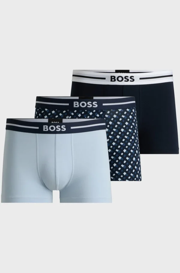 HUGO BOSS Roupa Interior>Three-pack Of Stretch-cotton Plain And Monogrammed Trunks