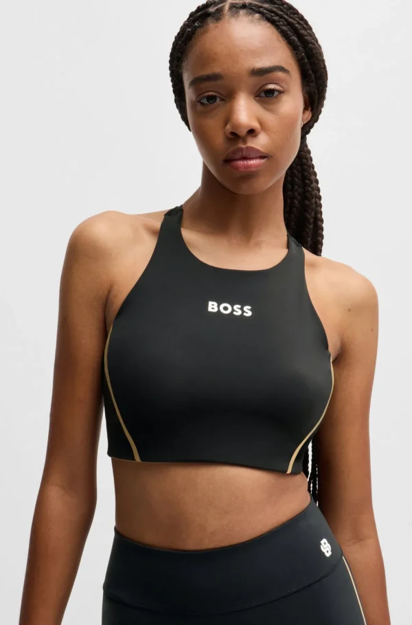 MULHER HUGO BOSS Vestuário Para O Ginásio>Top Recortado Em Jersey Elástico Com Detalhes De Malha