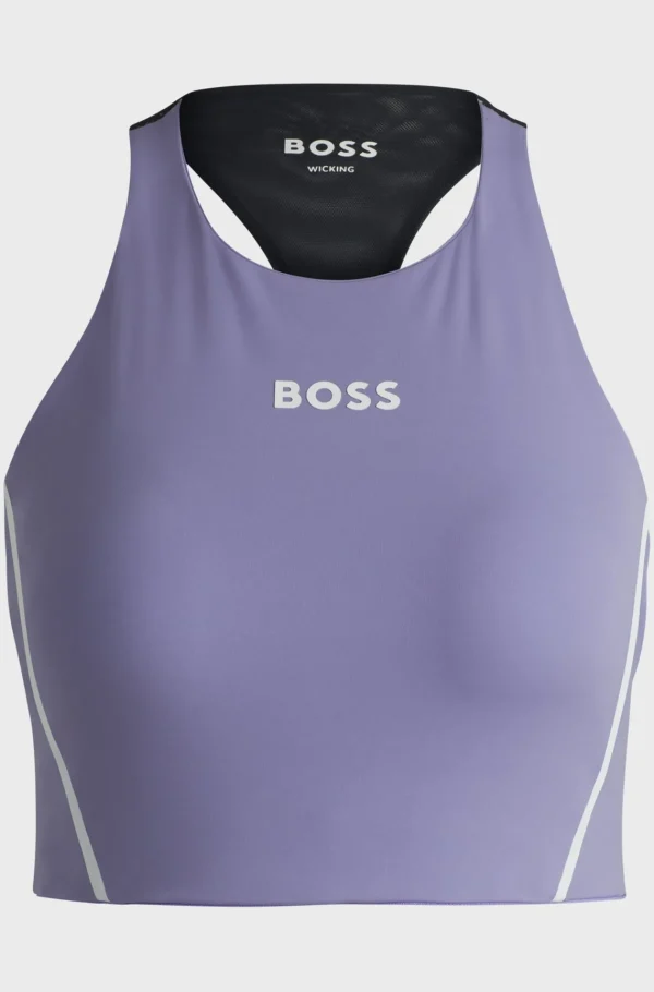 MULHER HUGO BOSS Vestuário Para O Ginásio | Fatos De Treino>Top Recortado Em Jersey Elástico Com Detalhes De Malha