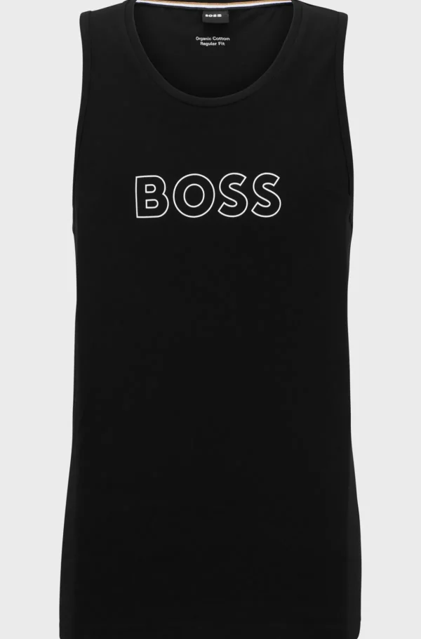 HUGO BOSS Fatos De Banho | Roupa De Praia>Top Sem Mangas Em Jersey De Algodão Com Logótipo De Contorno