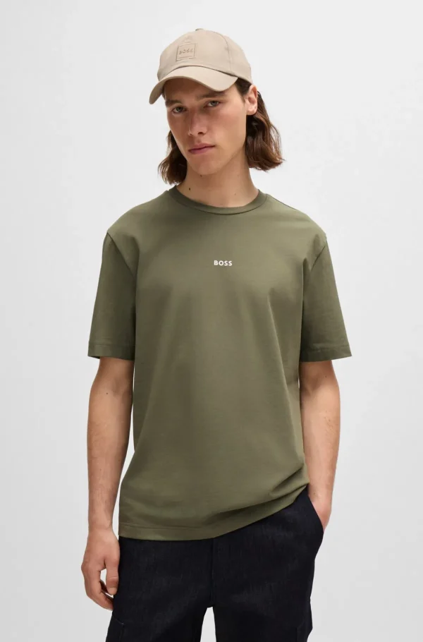 HUGO BOSS T-Shirts>T-shirt De Ajuste Descontraído Em Algodão Elástico Com Estampado Do Logótipo