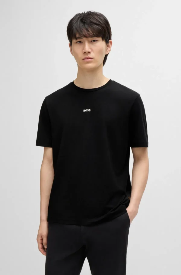 HUGO BOSS T-Shirts>T-shirt De Ajuste Descontraído Em Algodão Elástico Com Estampado Do Logótipo