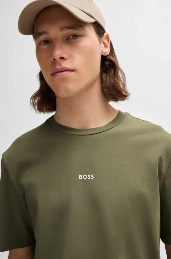 HUGO BOSS T-Shirts>T-shirt De Ajuste Descontraído Em Algodão Elástico Com Estampado Do Logótipo